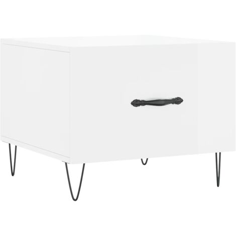 Table basse blanc brillant 50x50x40 bois d'ingénierie