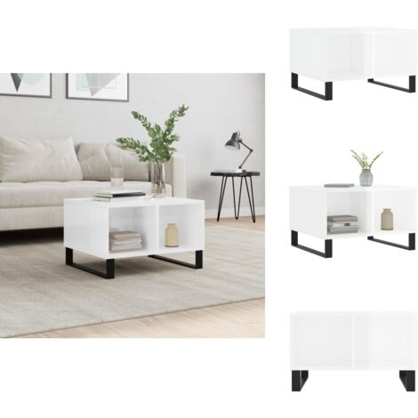 Table basse Blanc brillant 60x50x36,5 cm Bois d'ingénierie - Table Basse Blanche - Meuble Salon - Table D'appoint - Table Côté Canapé - Rangement Tiroir