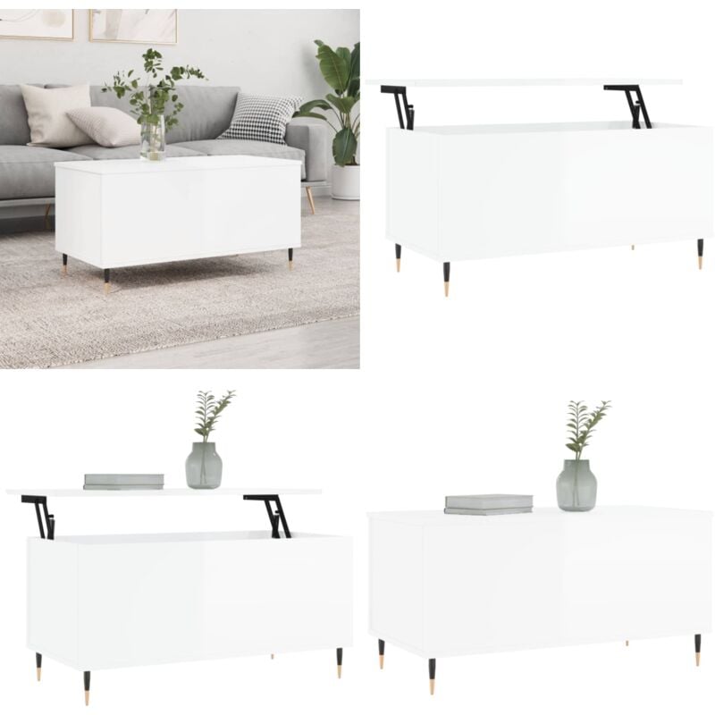 Vidaxl - Table basse Blanc brillant 90x44,5x45 cm Bois d'ingénierie - Table Basse Blanche - Table D'appoint - Meuble Salon - Table Relevage - Table