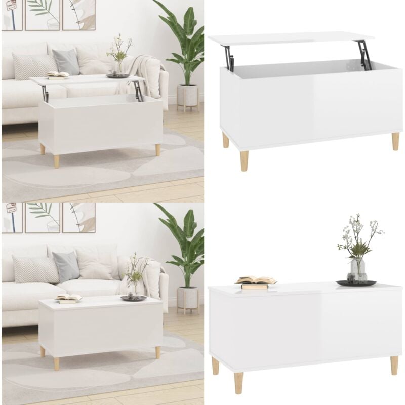 Vidaxl - Table basse Blanc brillant 90x44,5x45 cm Bois d'ingénierie - Table Basse Blanche - Meuble Salon - Table D'appoint - Design Moderne - Table