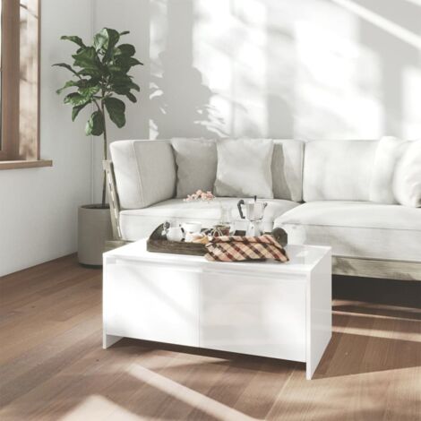 Table basse Blanc brillant 90x50x41,5 cm Aggloméré