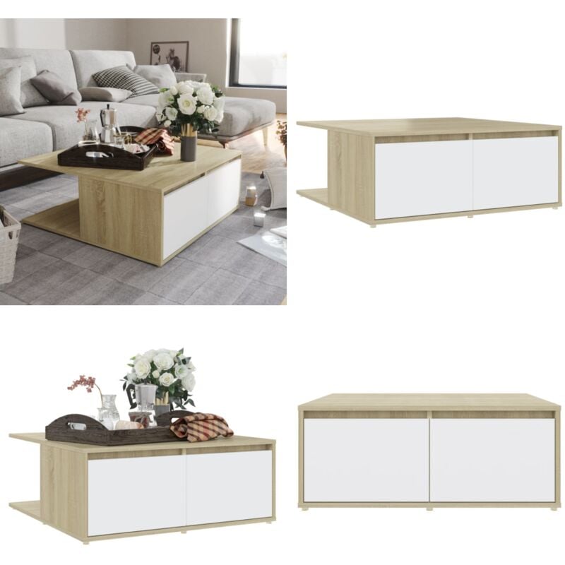 Vidaxl - Table basse blanc et chêne sonoma 80x80x31 cm bois d'ingénierie - Table Basse - Meuble Salon - Table D'appoint - Table En Bois - Table