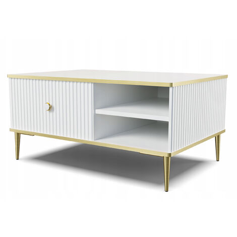 Table basse blanc mat 90x60cm avec étagére de haute qualité modèle PETOR