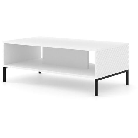 Table basse blanc mat fraisé 90x60cm avec étagére de haute qualité modèle SURFA pieds noir