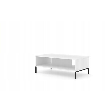 Table basse blanc mat fraisé 90x60cm avec étagére de haute qualité modèle VAGUE pieds noir