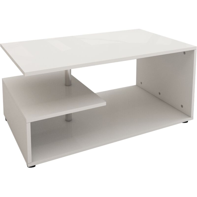 ML-Design Table Basse Blanc avec Barre Décorative en Métal, 91x41x52,6 cm, Moderne, Minimaliste, Spacieuse avec Surface de Rangement sur 3 Étages,