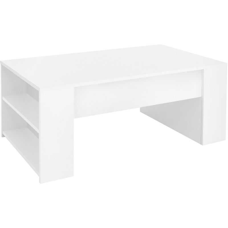 ML-Design Table Basse de Salon Blanc 110x60x42 cm, MDF, Table Spacieuse, 2 Compartiments sur les Côtés, Moderne, Élégant, Beaucoup d'Espace de