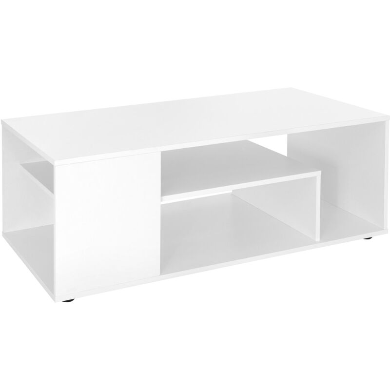Ml-design - Table Basse de Salon Blanc 110x50x41 cm, mdf, Table Spacieuse avec 4 Étagères sur 3 Étages, Moderne et Élégant, Beaucoup d'Espace de