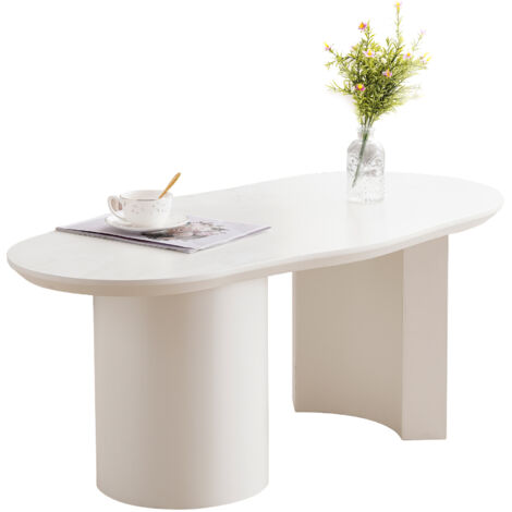 Table Basse Blanche 100 Cm, Forme Irrégulière, Mdf Laqué, Design Courbé Et Durable
