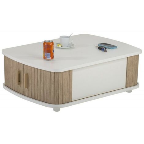Table basse blanche à rideaux chêne naturel et blanc Lohan