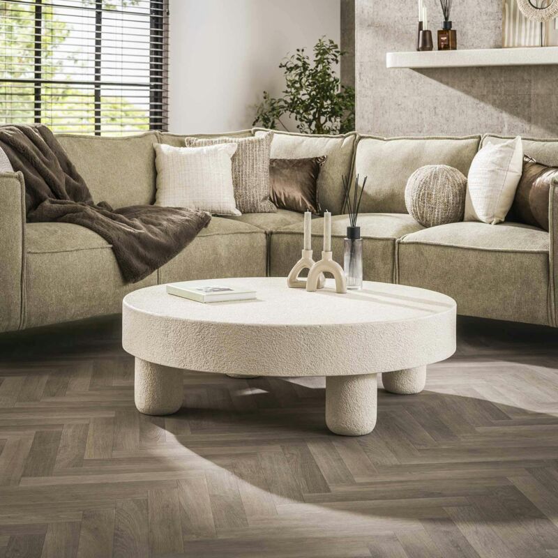 Table basse blanche en marbre composite ø 110 cm taj