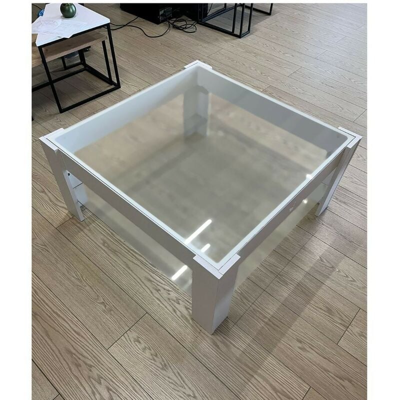 Tezeta - Table basse blanche Homy avec double plateau en verre