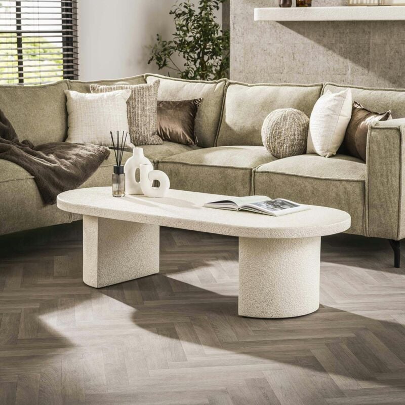 Table basse blanche ovale en marbre composite taj