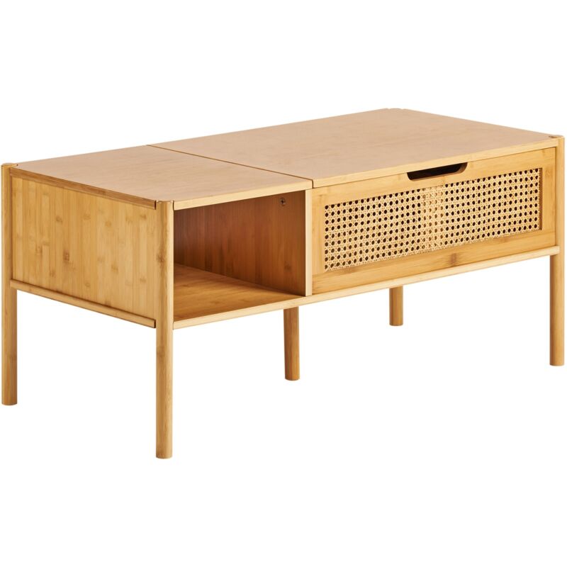 Beliani - Table Basse Boho en Bambou avec Rangement 99 x 48 cm Relevable Meuble de Salon Naturel Surrey