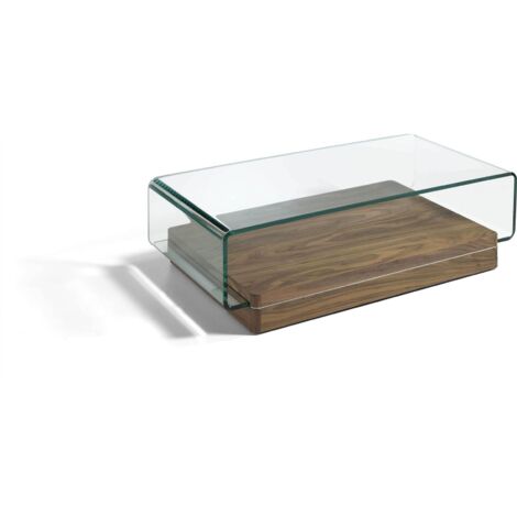 Table basse bois avec verre trempé courbé - Marron