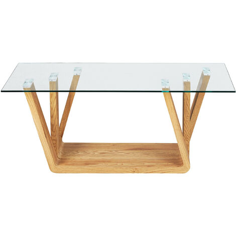 Table basse bois chêne clair et plateau verre Nellah 110 cm