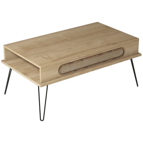 Table basse bois Chêne et pieds acier noir Koban 105cm