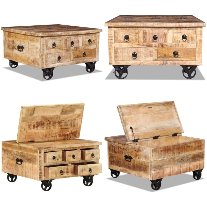 Table basse Bois de manguier brut 70 x 70 x 40 cm - Table Basse - Meubles De Salon - Table D'appoint - Table Industrielle - Design Rétro - Home &