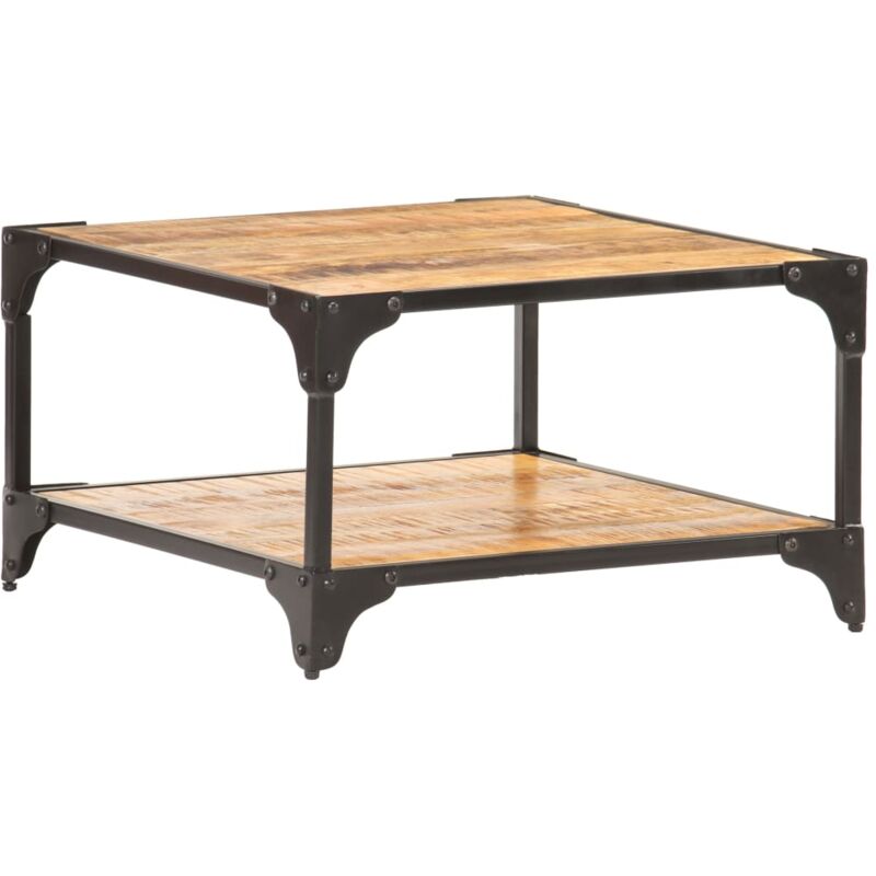 Vidaxl – Table basse fixe 60x60x35 cm en bois de manguier brut – Finition naturelle – Étageres de rangement pour articles essentiels
