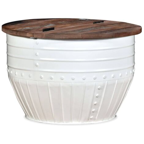 Table basse Bois de récupération massif Blanc Forme de baril