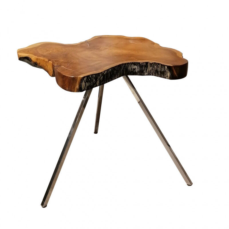 Meubletmoi - Table basse bois de teck avec plateau huilé - piètement métal - polly