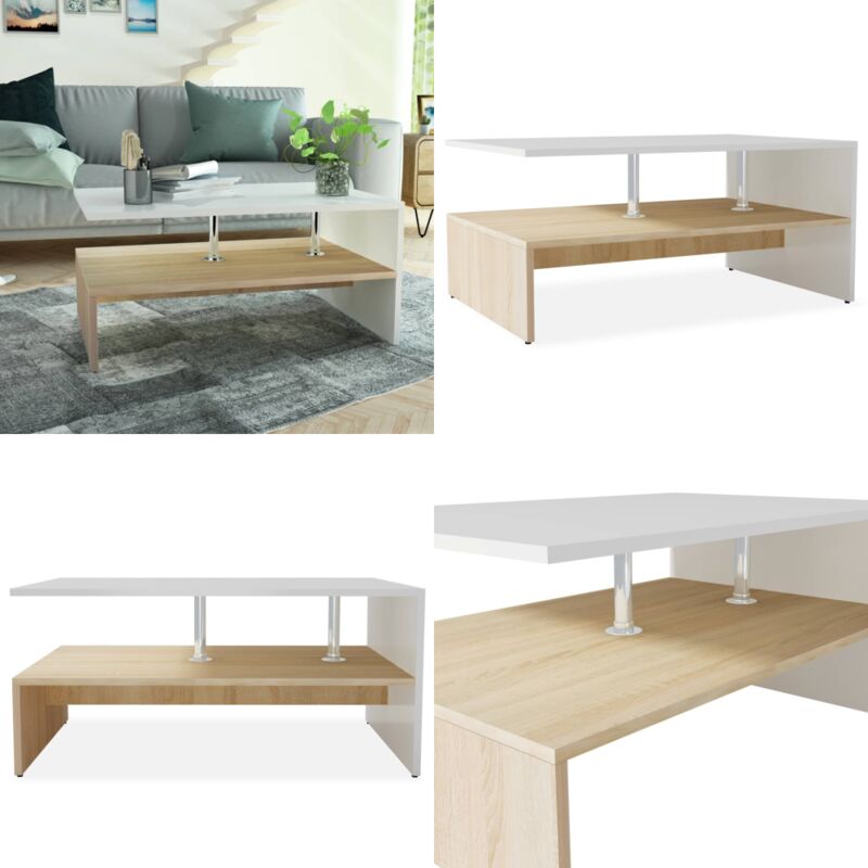 Vidaxl - Table basse Bois d'ingénierie 90x59x42 cm Chêne et blanc - Table Basse Moderne - Table D'appoint - Meuble Salon - Table Basique - Rangement