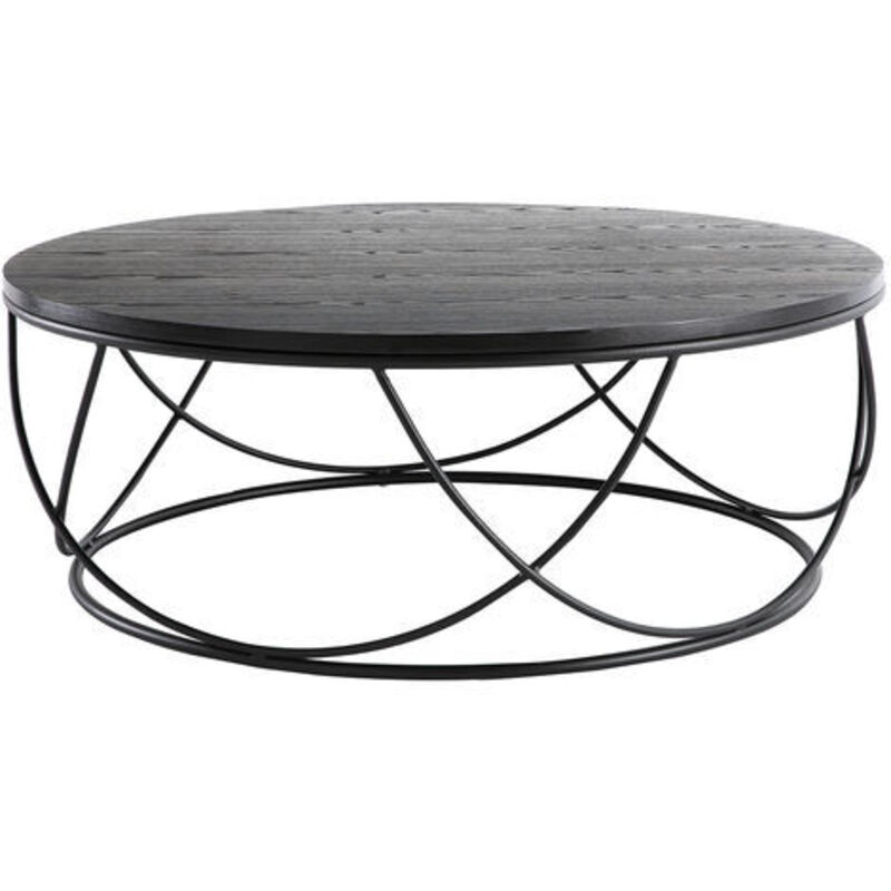 Miliboo - Table basse ronde bois noir et métal noir D80 cm lace