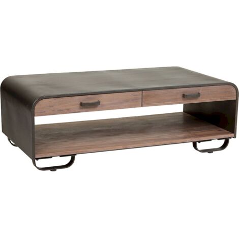 Table basse bois et métal noir style industriel élégant - bois marron et métal noir