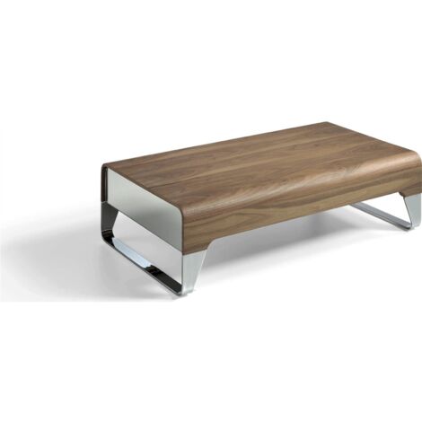 Table basse bois laqué tiroirs latéraux pieds acier chromé - Marron