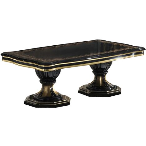 Table basse bois laqué vernis laqué brillant et doré Lesly 130cm