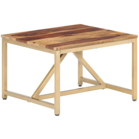 Table basse bois massif clair et pieds métal doré Antem 60cm