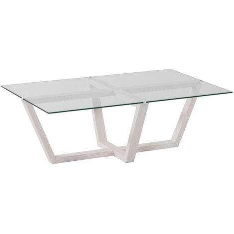 Table basse bois massif de pin blanc et verre trempé Mouka 105cm