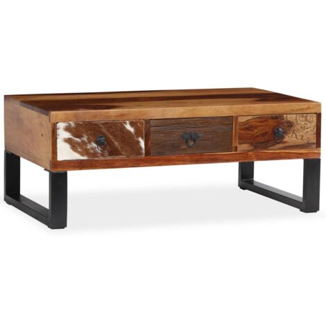 Bois de Manguier Massif Table Basse avec 3 Tiroirs Salon Multicolore vidaXL