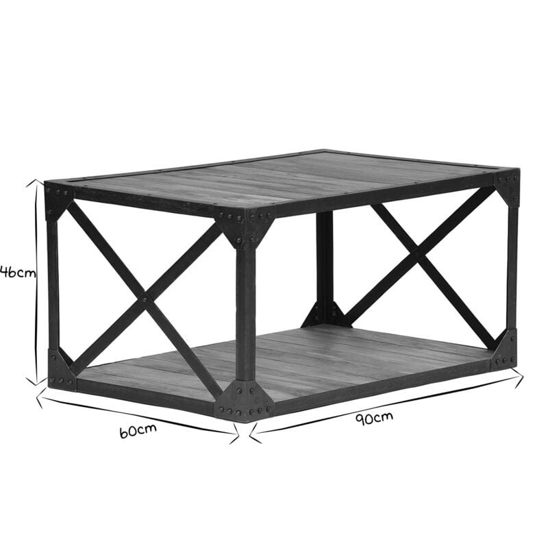 Table Basse Industrielle Carree Metal Et Bois 90x90x44 Lali