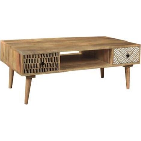 Table basse bois naturel éco-design pour salon - Blanc naturel mango