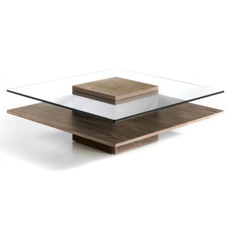 Table basse bois plateau en verre trempé - Marron