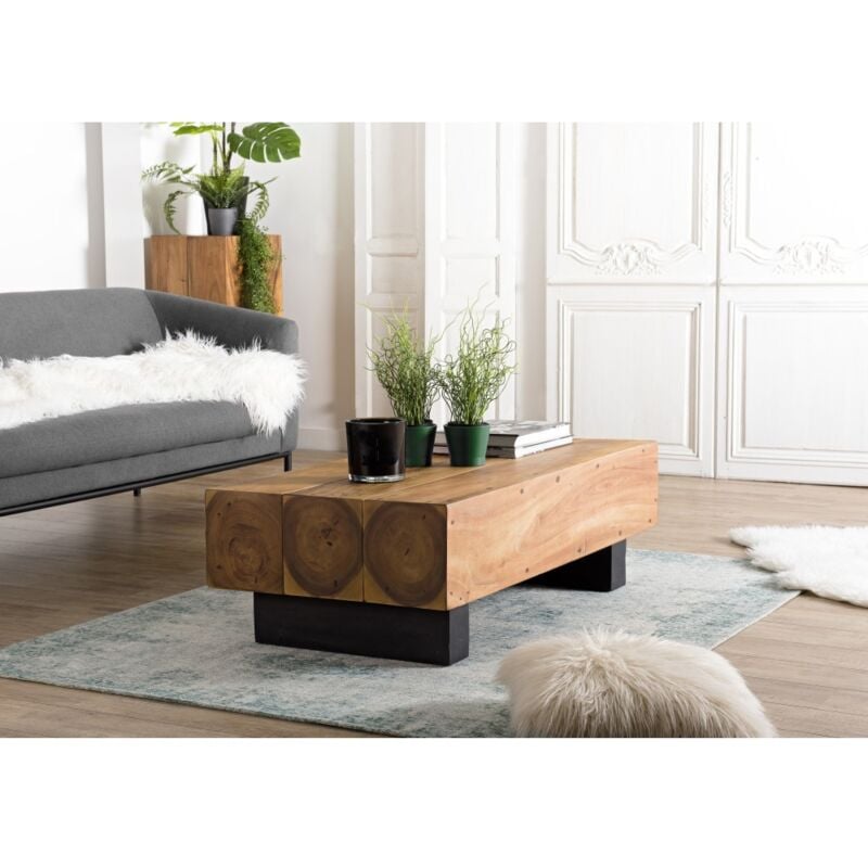 Macabane - suzy - Table basse poutres 120x60cm bois Suar pieds noirs