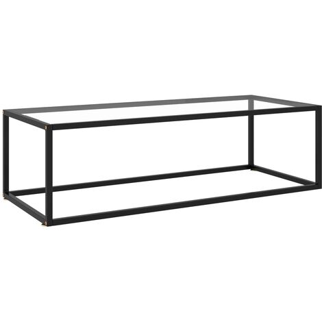 Table Basse  Bout de canapé  Table d’Appoint Salon Noir avec verre trempé 120x50x35 cm BV97663
