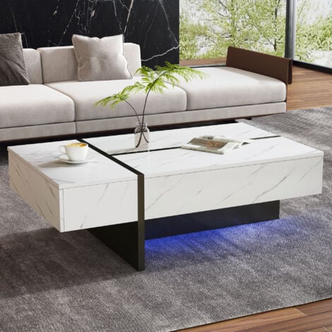Table basse, buffet, avec éclairage LED, 105x60x35cm, en bois, blanc
