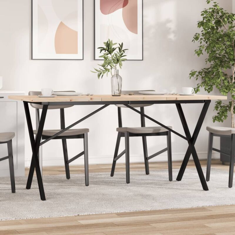 vidaXL Table à manger cadre en X 160x80x75,5 cm bois pin massif acier