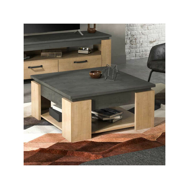 TMM - Table basse carré Chêne/Béton ciré - stinau - l 80 x l 80 x h 37 cm