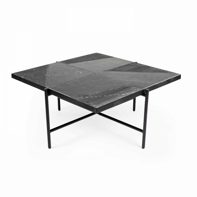 Table basse carrée en marbre sculpté - Noir