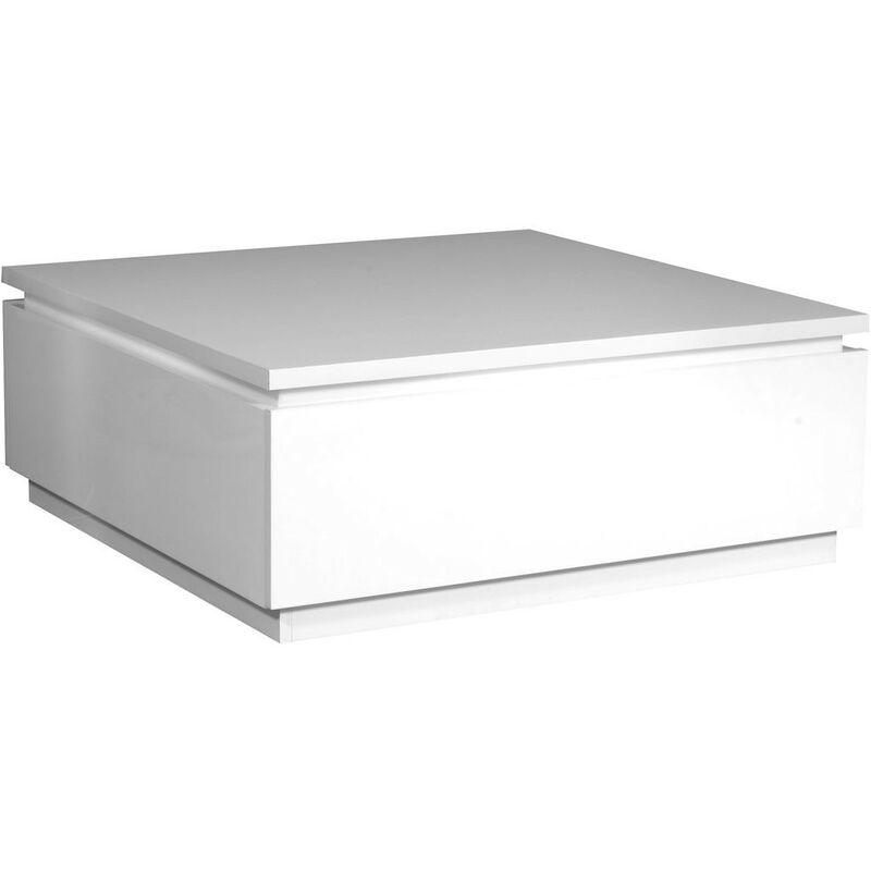 Table basse carrée lumineuse bois laqué blanc Kela 90 cm