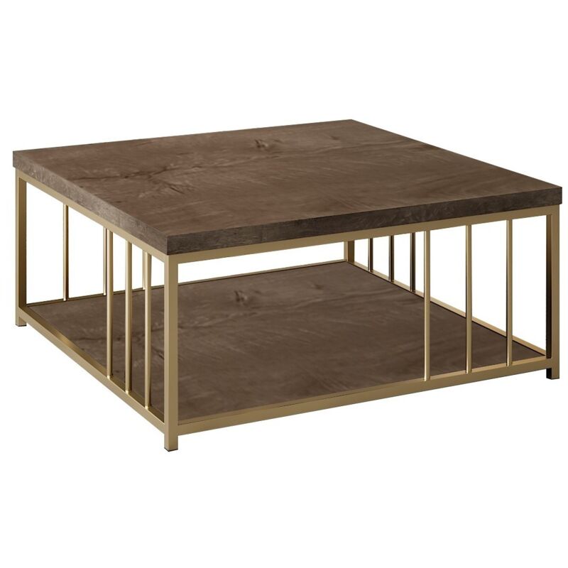 Table basse carrée noyer et métal doré Tonya 90cm Table basse carrée noyer et métal doré Tonya 90cm