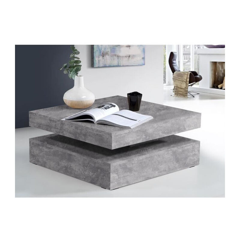 Les Tendances - Table basse carree pivotante - Panneau de particules - Decor beton gris clair - Classique - l 78 x p 78 x h 35,4 cm - coffee