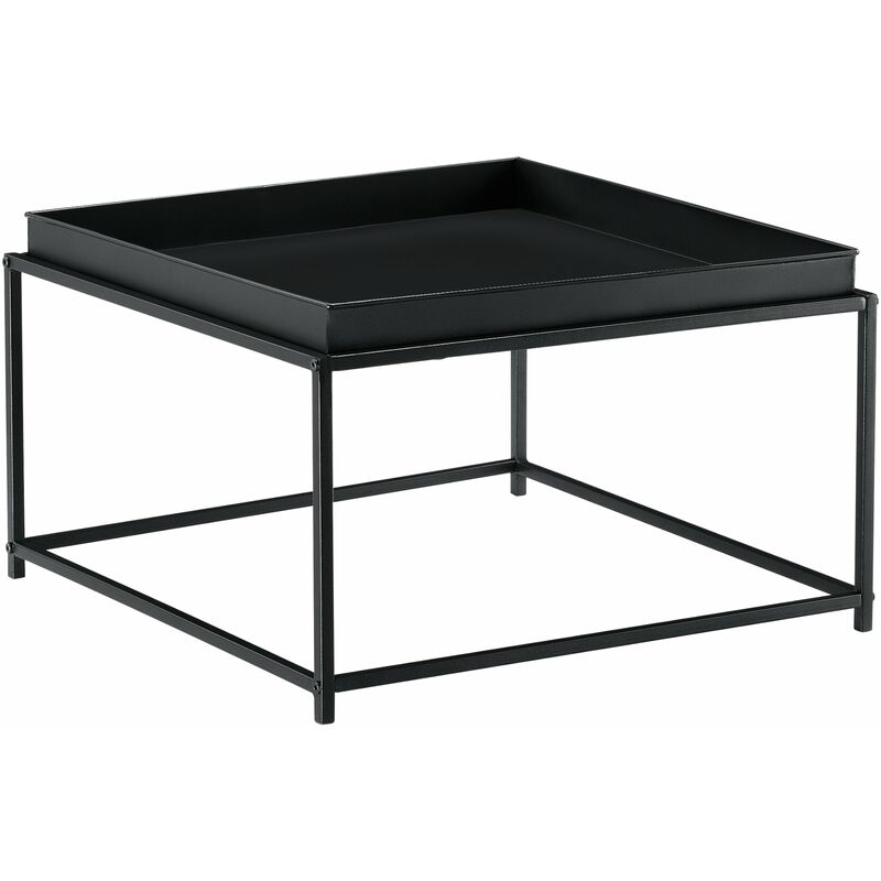 Table basse carrée pour salon avec plateau amovible en métal 59 x 59 cm noir mat - Métal