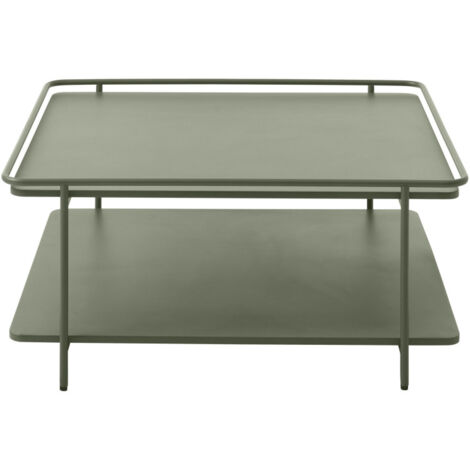 Table basse carrée 2 plateaux en métal 75x75cm - Vert olive - Saranda