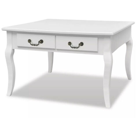 Table basse carrée 4 tiroirs bois et pin massif blanc Frenchy