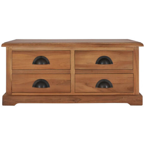 Table basse carrée 4 tiroirs teck massif clair Aqua