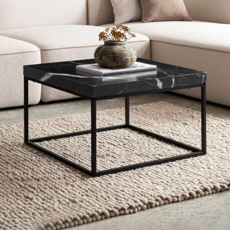 Table basse carrée 60x38 cm effet marbre noir et métal - EKLEA